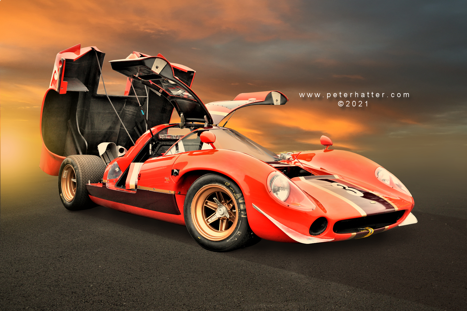 Artwork featuring a Lola T70 mk3b.